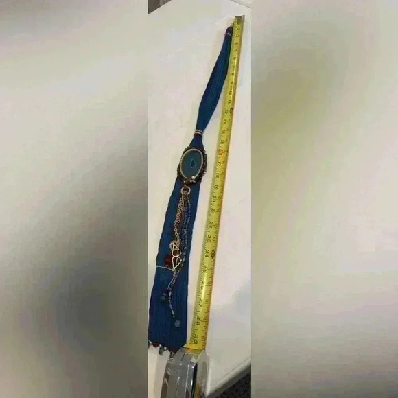 Vintage Stunning Handmade Agate Blue Polish Stone Scarf Necklace - Picture 13 of 13